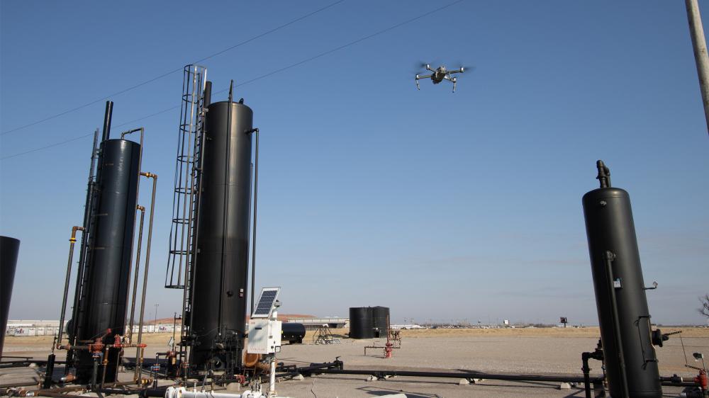 Drone Surveying a Well Site